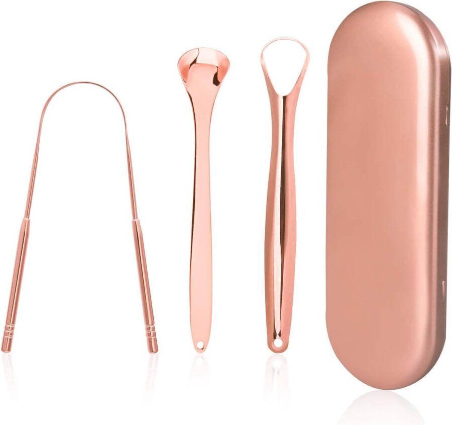 Tongschraper roestvrij staal Volwassenen Schone tong Frisse adem Metalen etui Oral Care Kit 3 stuks Tongschraper