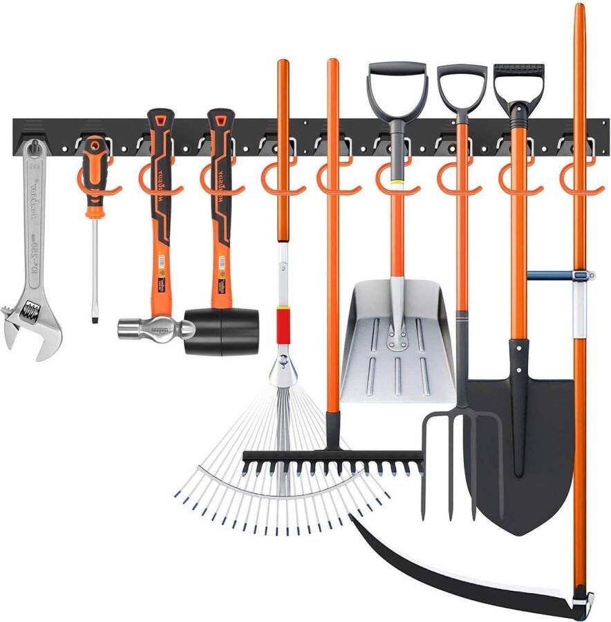 Tool Organizer 64 Inch Verstelbaar Opslagsysteem voor Mop en Bezemhouder Wandgemonteerd Tool Hangers Schop Hark Bezemen