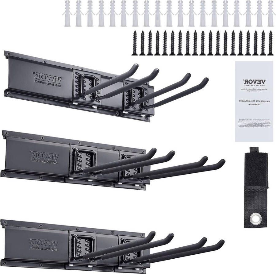 Tool Organizer Max Draagvermogen 600 lbs Heavy Duty Wandmontage Yard Tuin Opbergrek met 6 Verstelbare Haken en 3 Rails Tuingereedschap Schoppen Trimmers Slangen