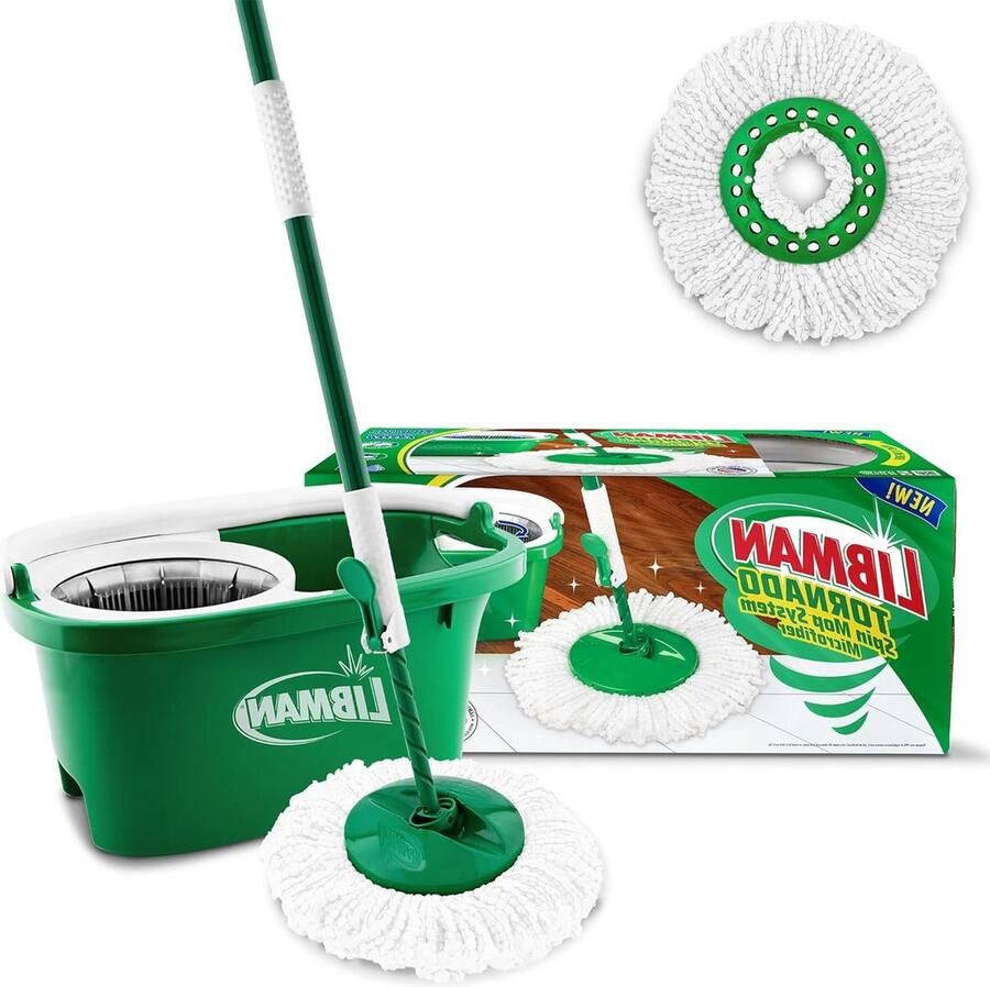 Tornado Spin Mop System Plus 1 navulkop Compleet dweilsysteem met zware microvezelkop Groen veilig op alle harde oppervlakken mop and bucket set