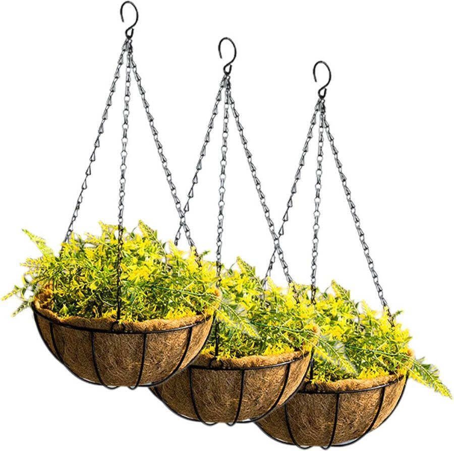 Set van 3 hangende hangmanden met kokosvezelvoering ronde hangende bloempot metaaldraad plantenmand hangende potplanten voor binnen buiten tuin 25cm