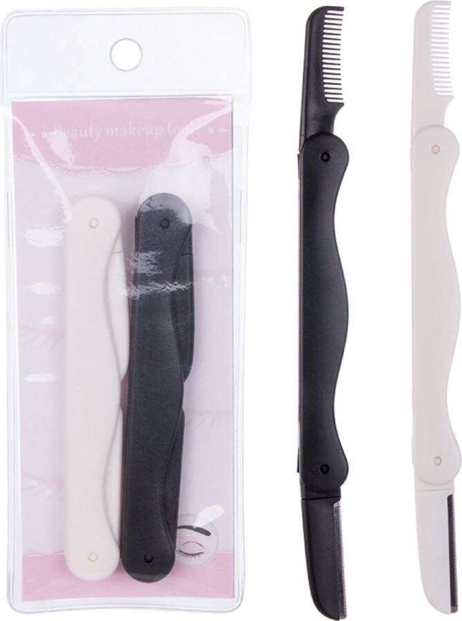 Touch-Up Wenkbrauw Scheermes Shaper Mini Eco Vriendelijke Private Label Eco Wenkbrauw Scheermes En Kam 2 stuks Zwart en Wit