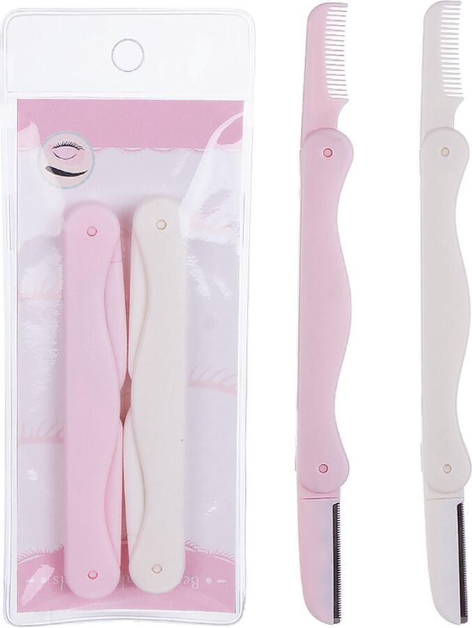Touch-Up Wenkbrauw Scheermes Shaper Mini Eco Vriendelijke Private Label Eco Wenkbrauw Scheermes En Kam 2 stuks Roze en Wit