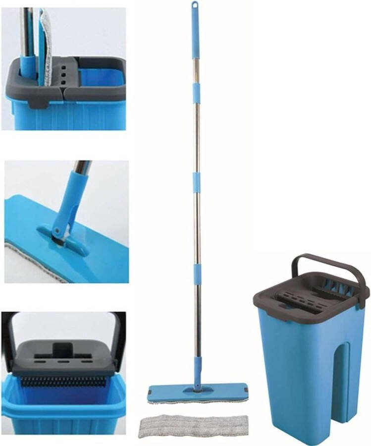 Touchless Mop-systeem voor vloerreiniging incl. 4 liter emmer geschikt voor alle soorten vloeren tegels parket linoleum laminaat met reserve-mop blauw