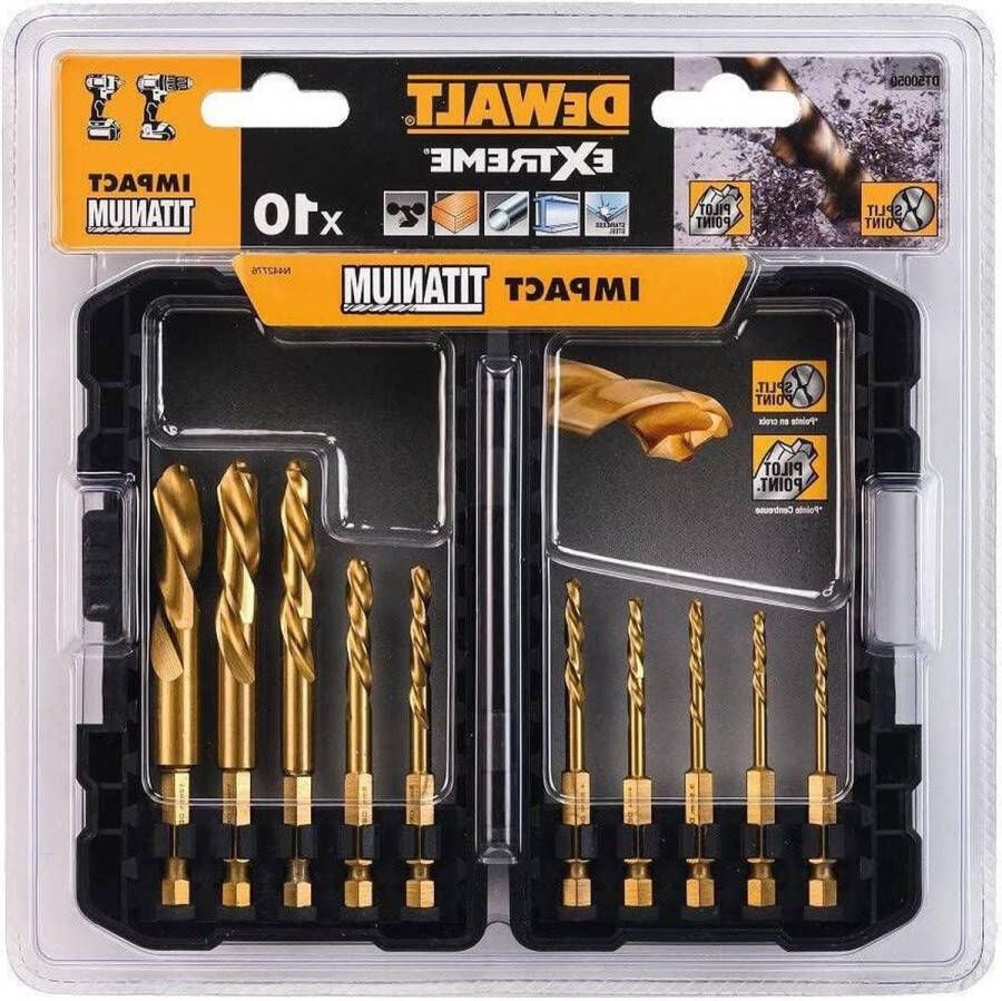 Toughcase set 10-delig metalen boor titanium impact metaalboor boorschroevendraaier geel zwart