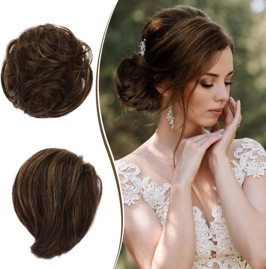 Tousled Bun Haarstukje Lang Dun Echt Haar Elegante Haarelastiek Scrunchie Verlenging Dames 25 g