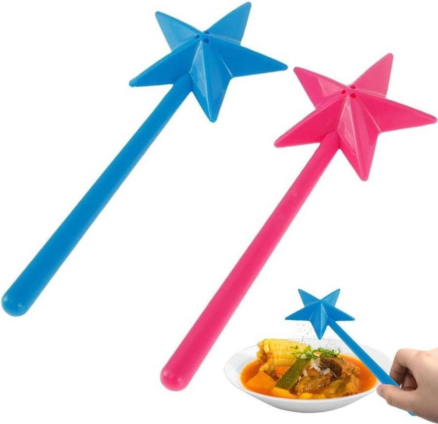 Toverstaf zoutvaatjes kruidenstrooier set stervormig en blauw + roze Zoutvaatje