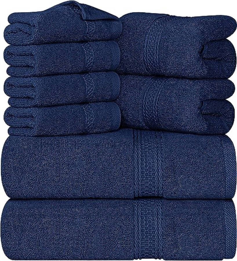Towels 8-Delige Handdoekset 2 badhanddoeken 2 handdoeken en 4 Washandjes Katoen Hotelkwaliteit Superzacht en Zeer Absorberend (Marine)