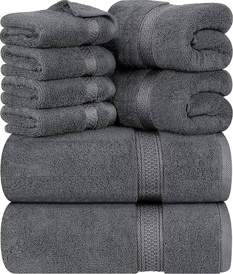Towels 8-Delige Handdoekset 2 badhanddoeken 2 handdoeken en 4 Washandjes Katoen Hotelkwaliteit Superzacht en Zeer Absorberend (Grijs)
