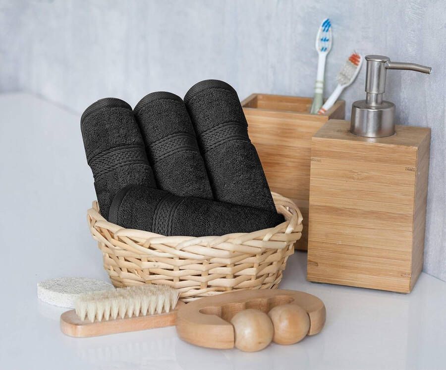 Towels 8-Delige Handdoekset 2 badhanddoeken 2 handdoeken en 4 Washandjes Katoen Hotelkwaliteit Superzacht en Zeer Absorberend (Zwart)