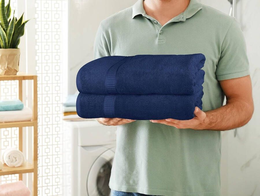 Towels Premium Jumbo Badlaken (90 x 180 cm) 2 Pak 100% Ringgesponnen Katoen Zeer Absorberend en Snel Droog Extra Grote Badhanddoek Superzachte hotelkwaliteit Handdoek (Marine blauw)