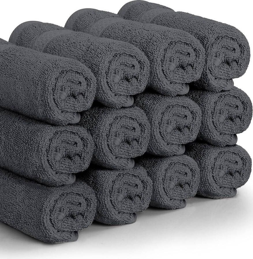 Towels Premium Washandjes Set (12 Pak 30 x 30 cm Grijs) 100% Cotton Flannel Gezichtsdoeken Hoogwaardige Absorberende en Zachte Voelbare Vingertop Handdoeken