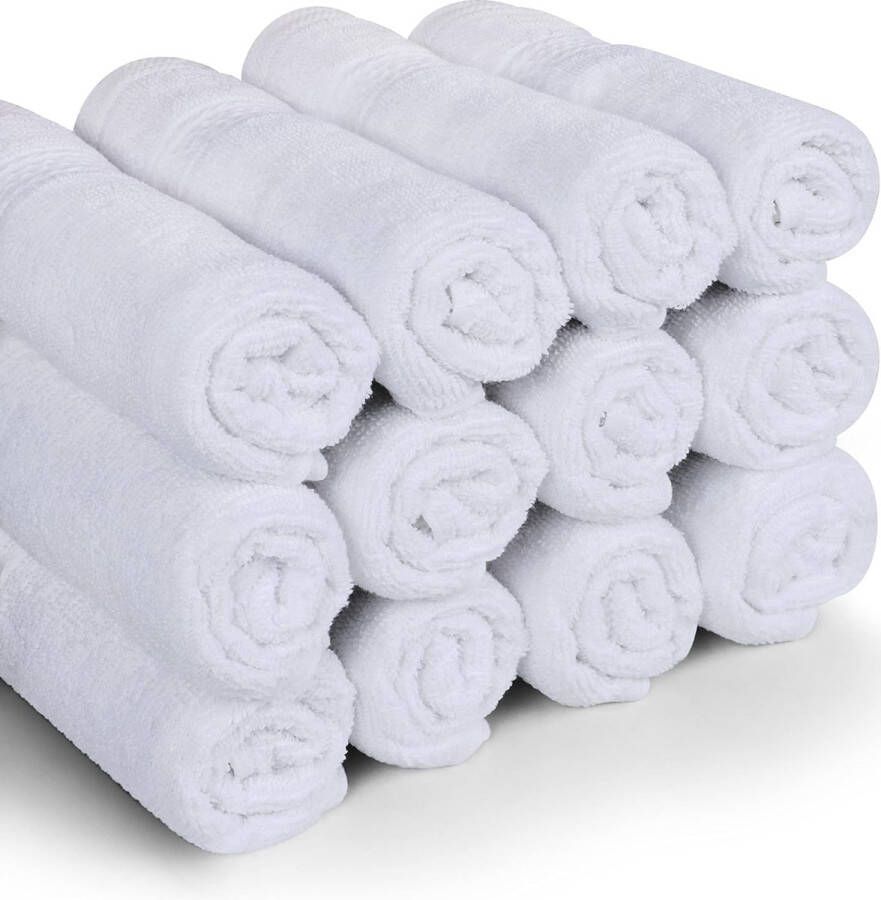 Towels Premium Washandjes Set (12 Pak 30 x 30 cm Wit) 100% Cotton Flannel Gezichtsdoeken Hoogwaardige Absorberende en Zachte Voelbare Vingertop Handdoeken