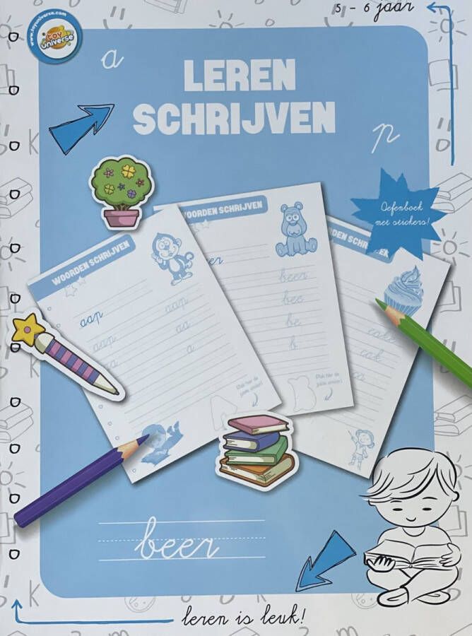 Toy Universe Spelenderwijs leren Educatief stickerboek 'Woorden schrijven'' Leren schrijven Kleurboek Oefenboek met stickers 5 6 jaar