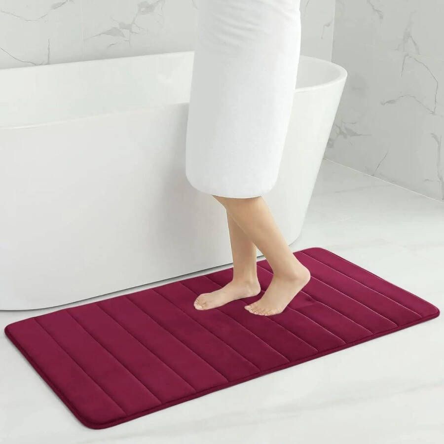 Traagschuim badkamerbadmat absorberende antislipbadmat wasbare badmat 60 x 120 cm wijnrood