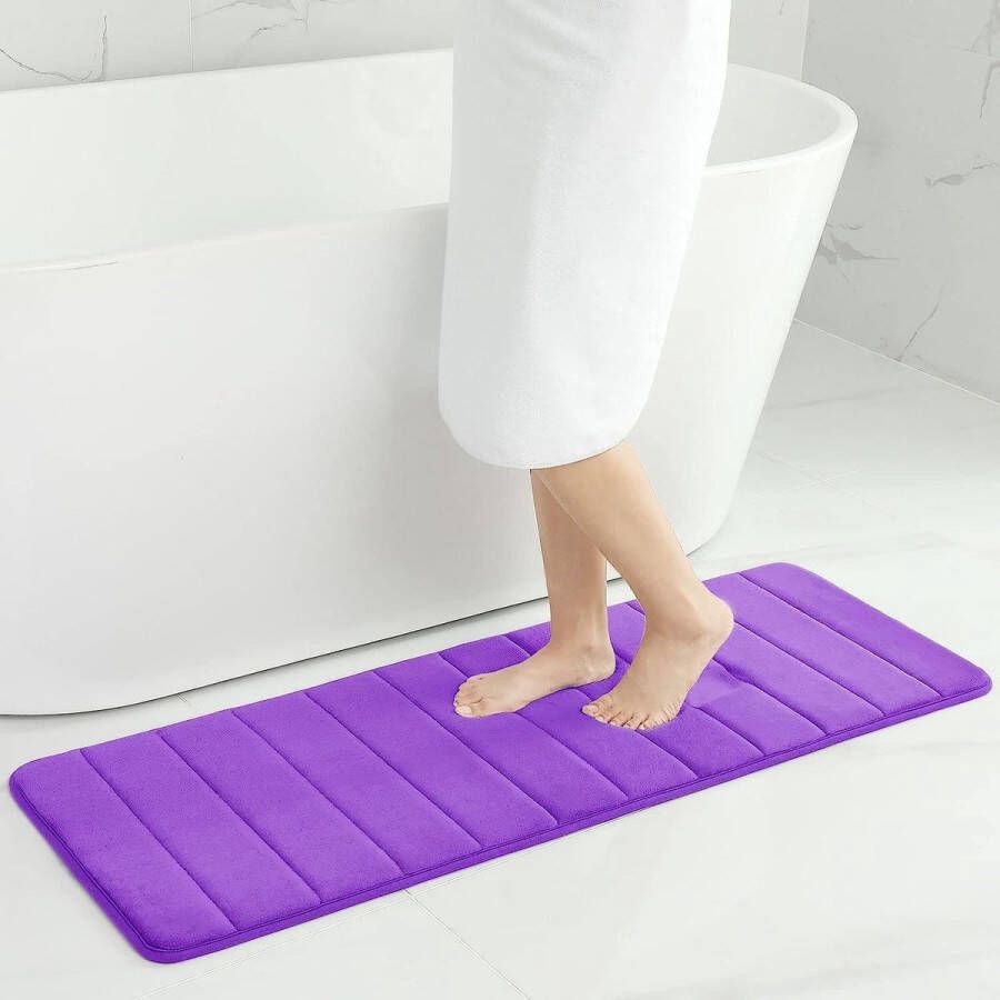 Traagschuim badmat absorberend antislip wasbaar 40 x 120 cm paars