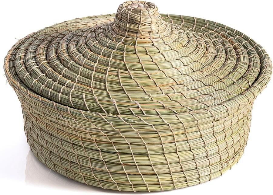 Traditionele opbergmand met deksel 23 x 23 x 10 cm 100% natuurlijke mand met deksel organizer keuken organizer badkamer en bewegende container perfecte opbergeenheid en fruitmand
