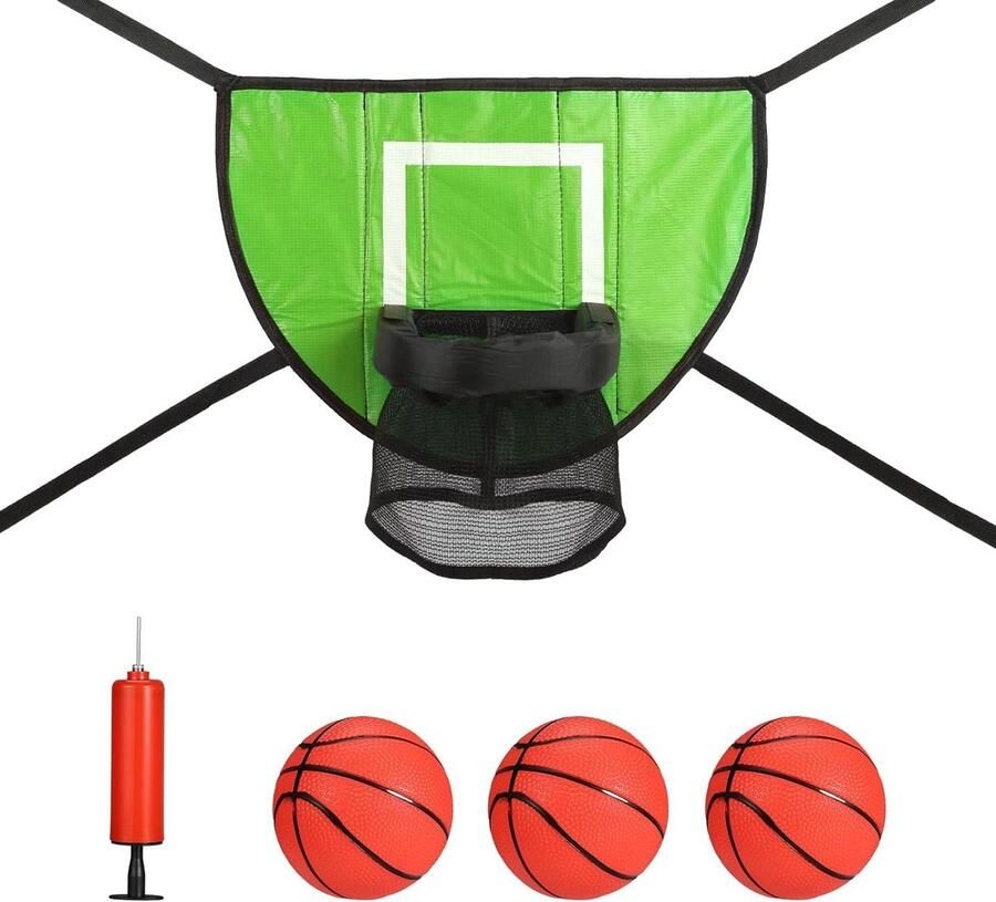 Trampoline Basketbalring voor Trampoline met 3 Basketballen en Pomp Waterdicht Basketbaldoel Zacht Basketbalspelbevestiging voor Basketballiefhebbers Groen mini trampoline