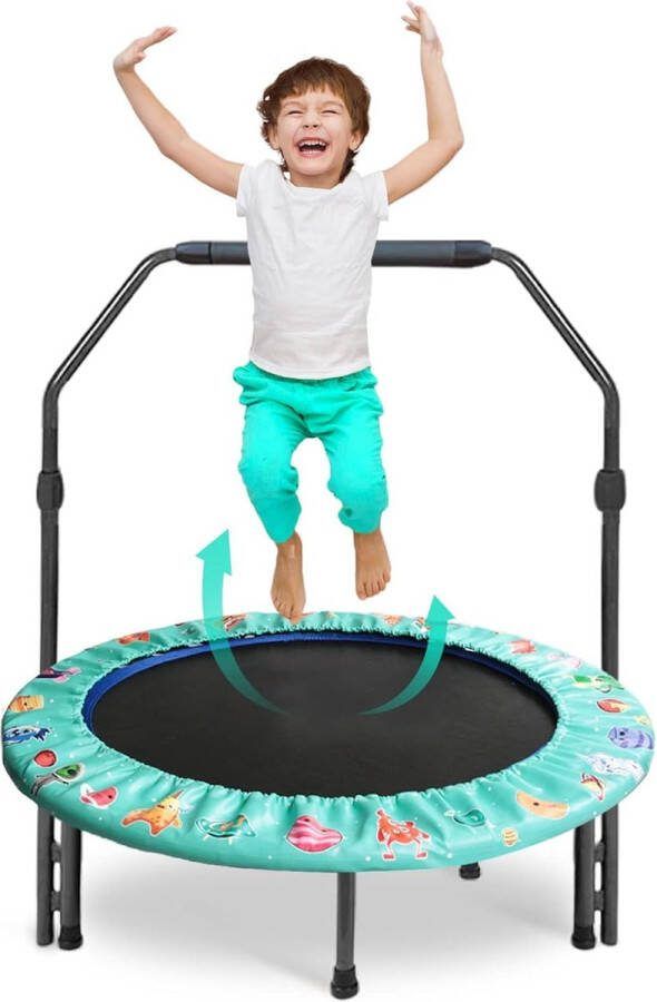 Trampoline voor kinderen binnen en buiten diameter 91 cm klein mini-kindertrampoline inklapbaar zonder net rechthoekig vloertrampoline voor binnen vanaf 2 tot 4 jaar kinderen (groen)