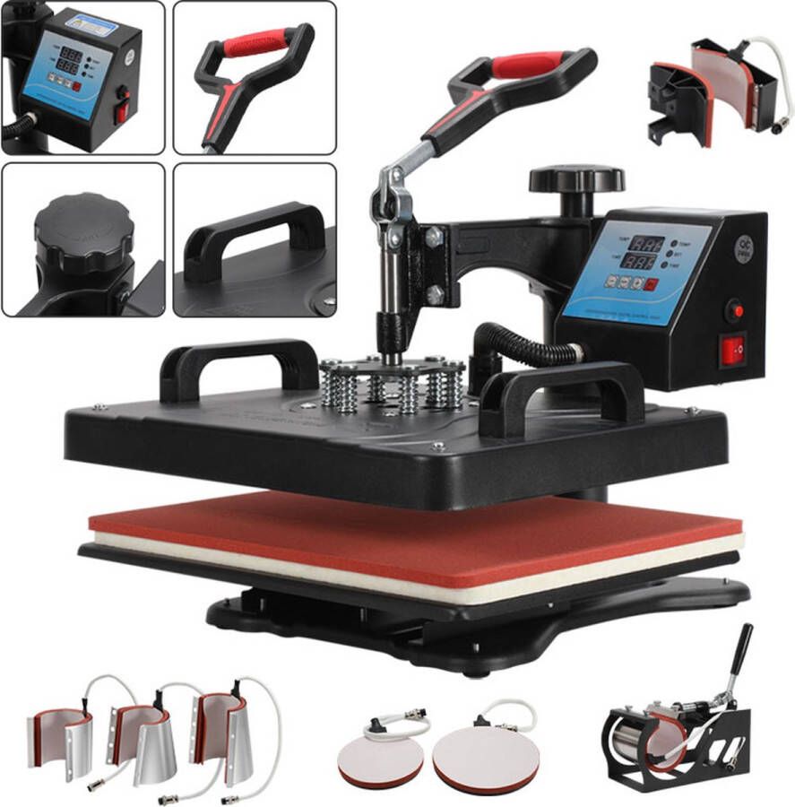 Transferpers 8 in 1 Multifunctioneel Hittepers Heat press machine LCD Display Snijplotter voor Verstrekt Afbeeldingen op T-shirts Hoeden Bekers Zwart