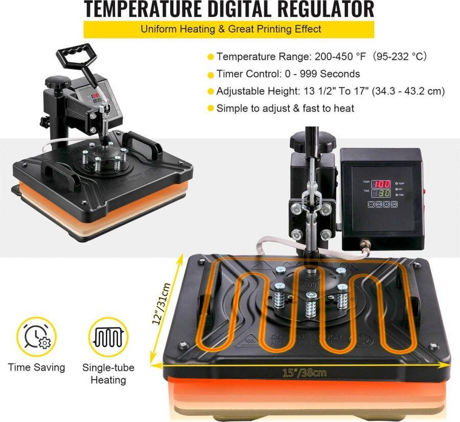 Transferpers Hittepers Heat press machine 5 in 1 Professionele Heat Press Digitaal LCD Display 30x38cm