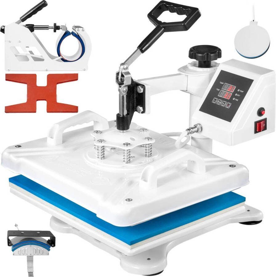 Transferpers Hittepers Heat press machine 5 in 1 Professionele Heat Press Zwart Digitaal LCD Display Wit