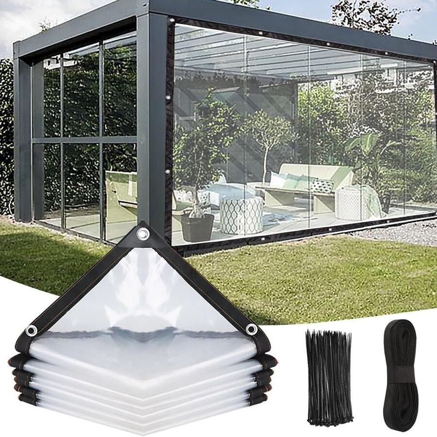 Transparant zeildoek met ogen 1 5 m x 2 m zeildoek met ogen en 15 m bindtouw transparant zeildoek weerbestendig transparant zeildoek met 25 kabelbinders voor buiten balkon tuin kas