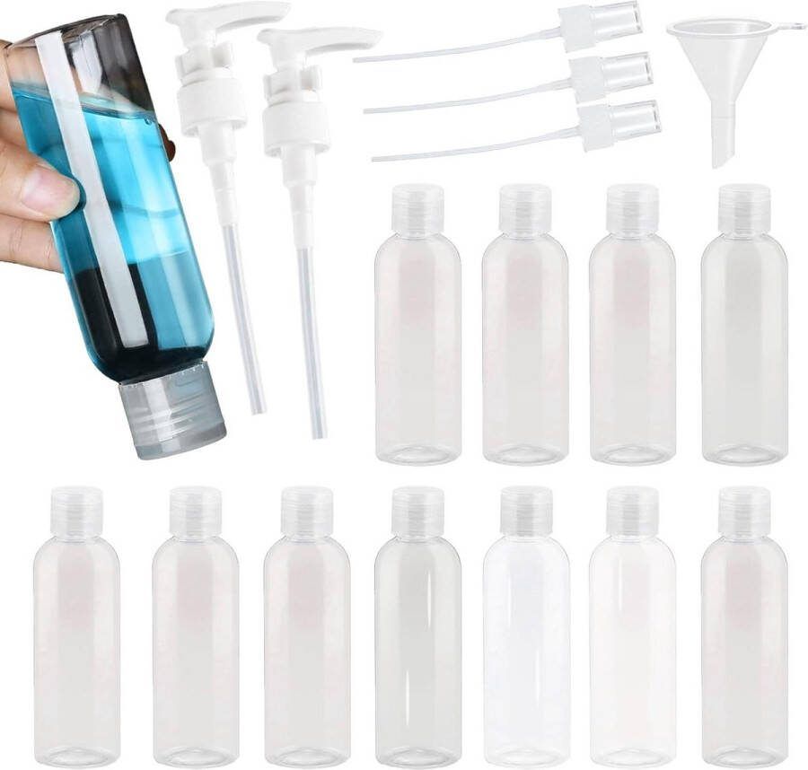 Transparante 100 ml kleine flessen handbagage reisset 10 stuks HTML content met flipdop lege reisflessen om te vullen met sproeiers en trechter reisflesjes 100ml