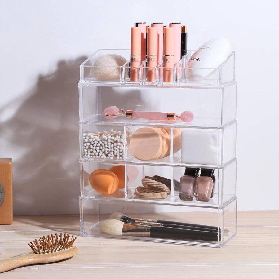 Transparante acryl make-up organizer badkamerkast stapelbare organizer lippenstifthouder cosmetische opberghouder ijdelheid cosmetica katoenen bal katoenen pad