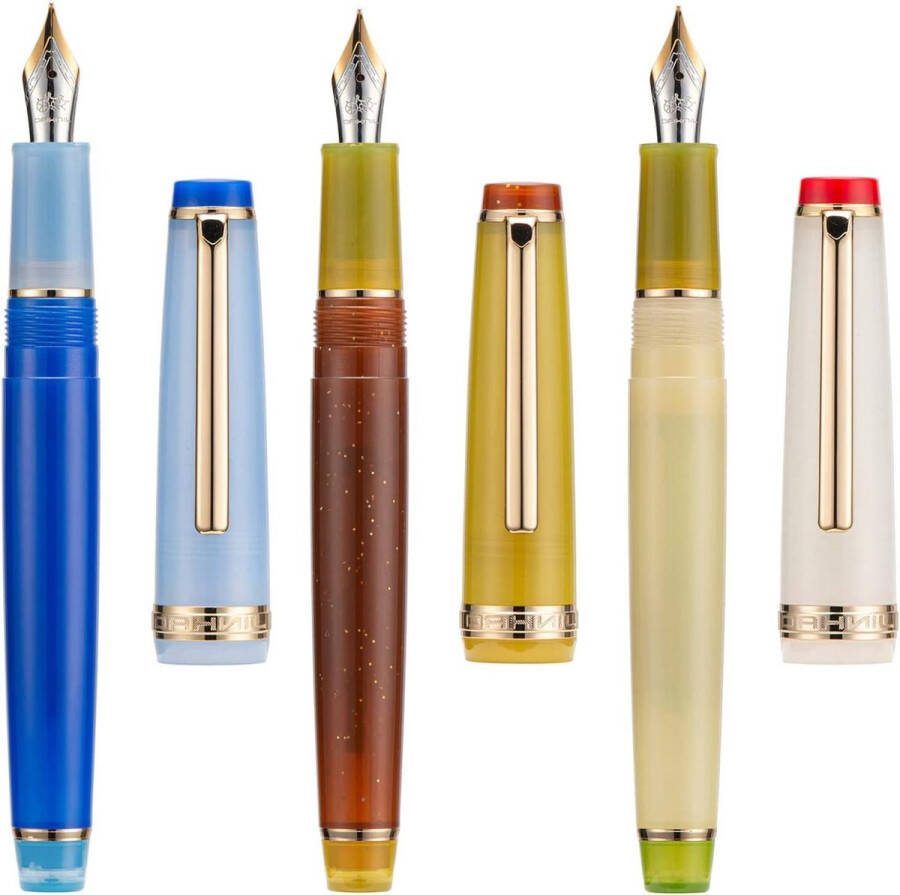 Transparante Gemengde Kleur Acryl Middelgrote Punt Vulpen Goud Trim met Converter Set