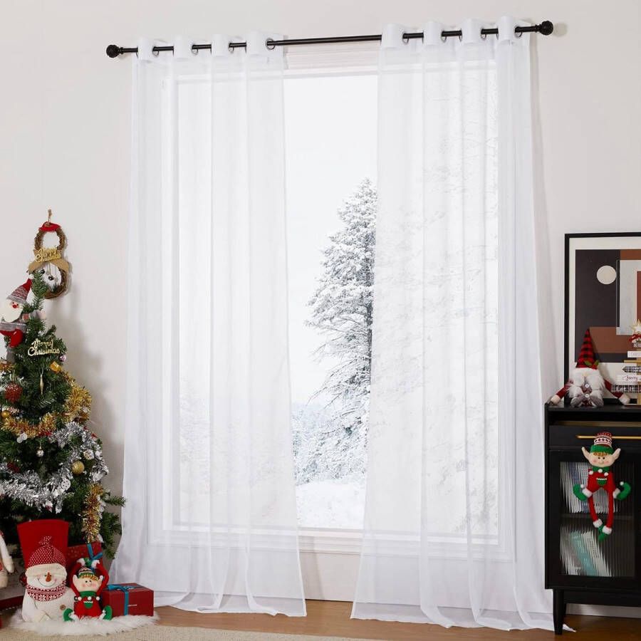 Transparante gordijnen met ogen 2 stuks voile gordijnen voor woonkamer-decoratie 140 cm b