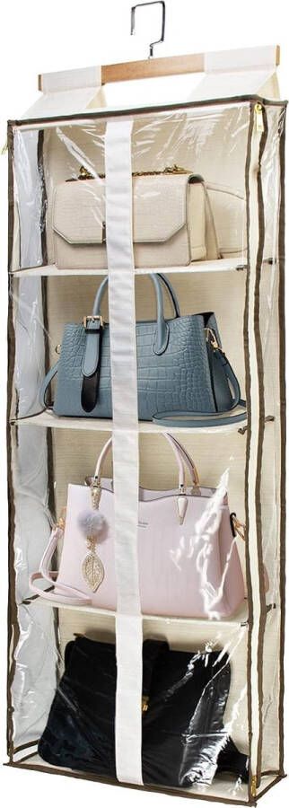 Transparante kast handtasopslag veelzijdige kledingkast handtasplank boven de deur tassen opbergtasstandaard voor slaapkamer woonkamer (beige)