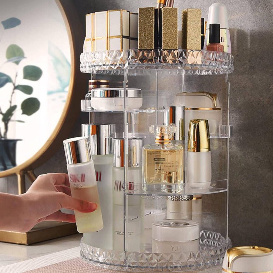 Transparante make-up organizer 360 graden draaibare cosmetische organizer cosmetische standaard met grote capaciteit opbergrek voor badkamer slaapkamer kaptafel