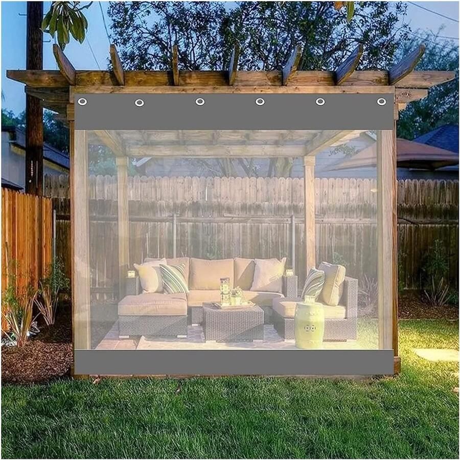 Transparante PVC scheidingsgordijnen met oogjes outdoor zeilgordijnen 0 5 mm helder zijpanelen voor paviljoenen pergola balkons tuinen garage voorbouw (kleur: grijs maat: 2 5 x 2 5 m 8 2 x 8 2 ft)
