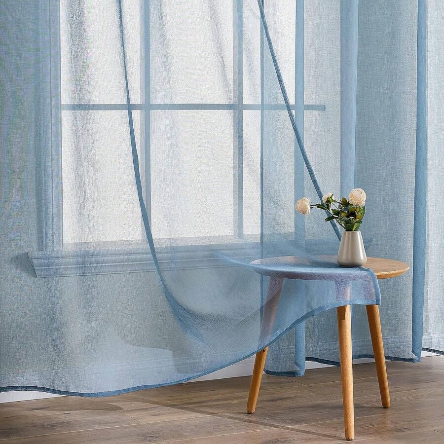 Transparante raamgordijnen glad Panelen Raamvitrage Gordijnen Elegante behandeling voor Slaapkamer Woonkamer 140 x 137 cm Blue steel