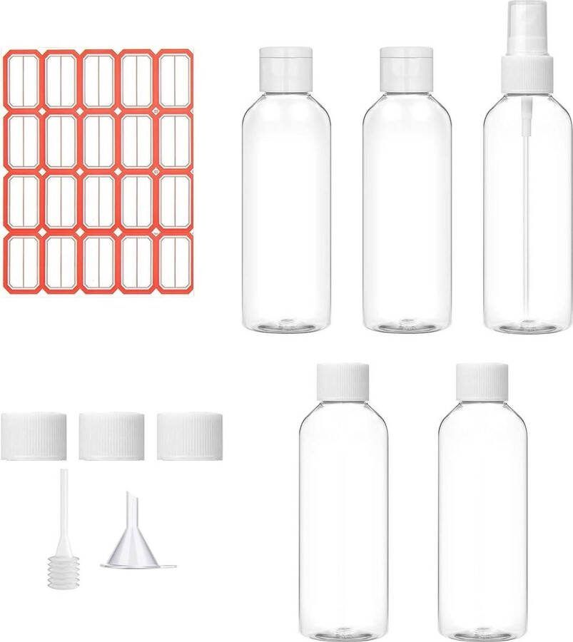 Transparante reisflessen met deksel Navulbaar en lekvrij 5 stuks Trechter en etiketten Cosmetica en toiletartikelen 80 ml reisflesjes handbagage