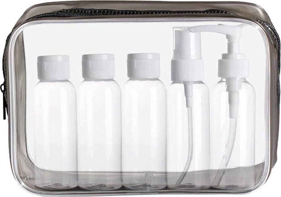 Transparante reisflessen om te vullen Lege reisflessen set met toilettas Lekvrije reisset voor cosmetica Vliegtuig zwart mode reisflesjes handbagage