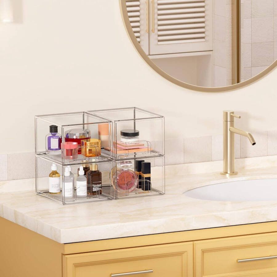 Transparante Stapelbare Organiserset van 2 voor Cosmetica Nagellak Keuken en Badkamer
