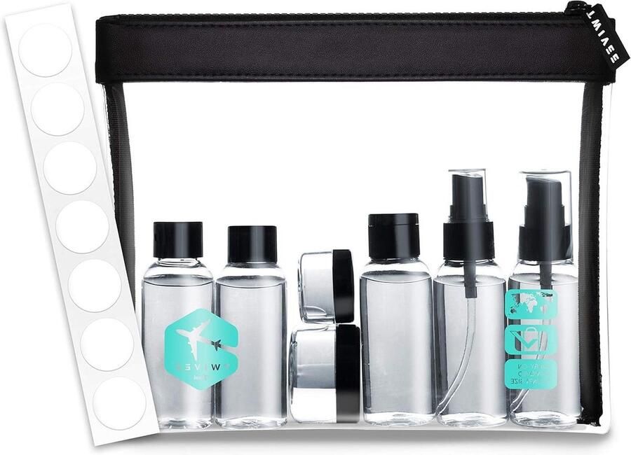 Transparante Toilettas met Reisflessenset 1 Liter Unisex Transparante Reisset Turquoise Handbagage Toilettas Quart 094 Liter reisflesjes handbagage