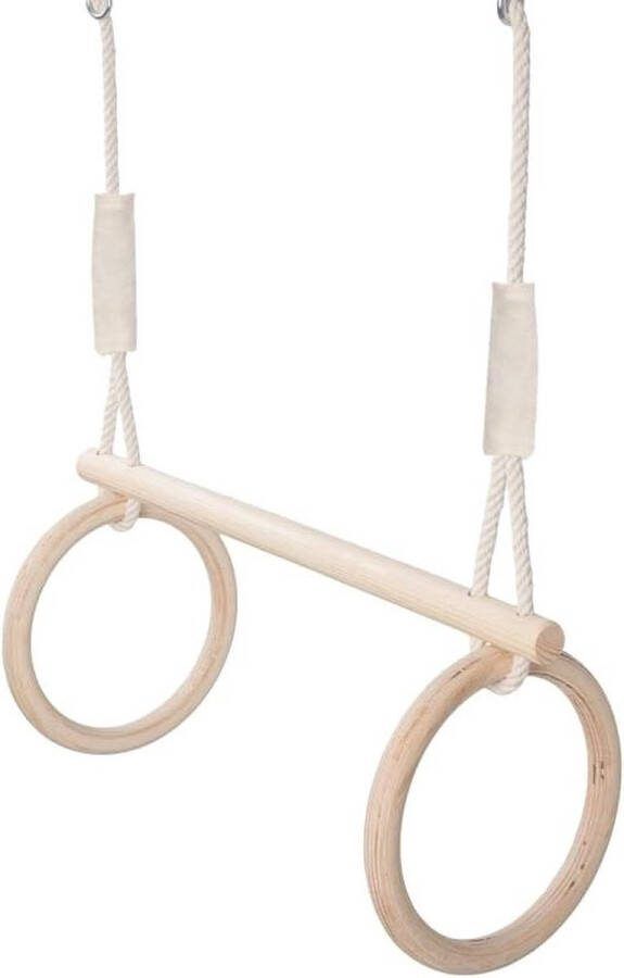 Trapeziumschommel met houten turnringen en trapeziumstang voor kinderen binnen en buiten gymnastiekringen en houten schommel