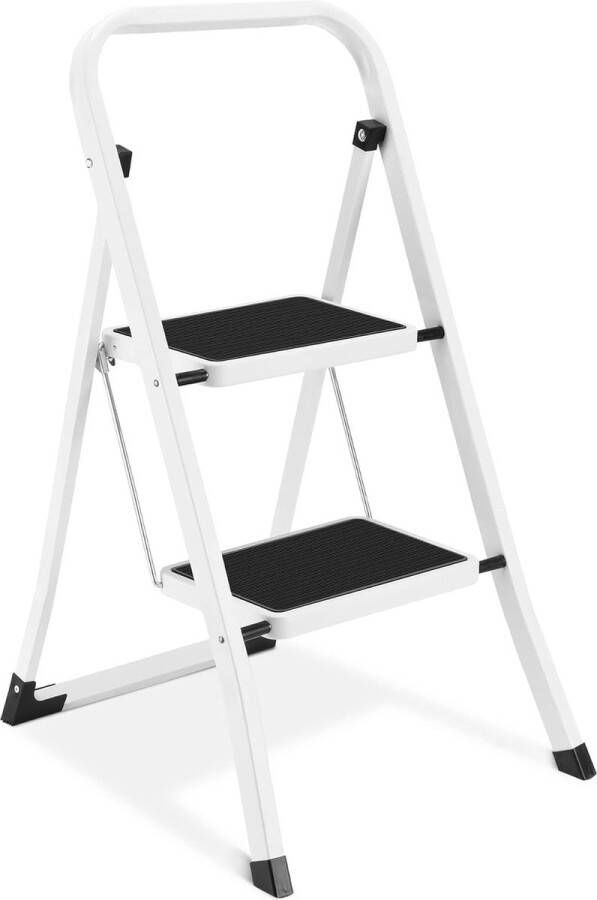Trapladder met anti-slip pedaal draagbare robuuste ladder met leuningen perfect voor keuken en huishouden capaciteit 150 kg wit