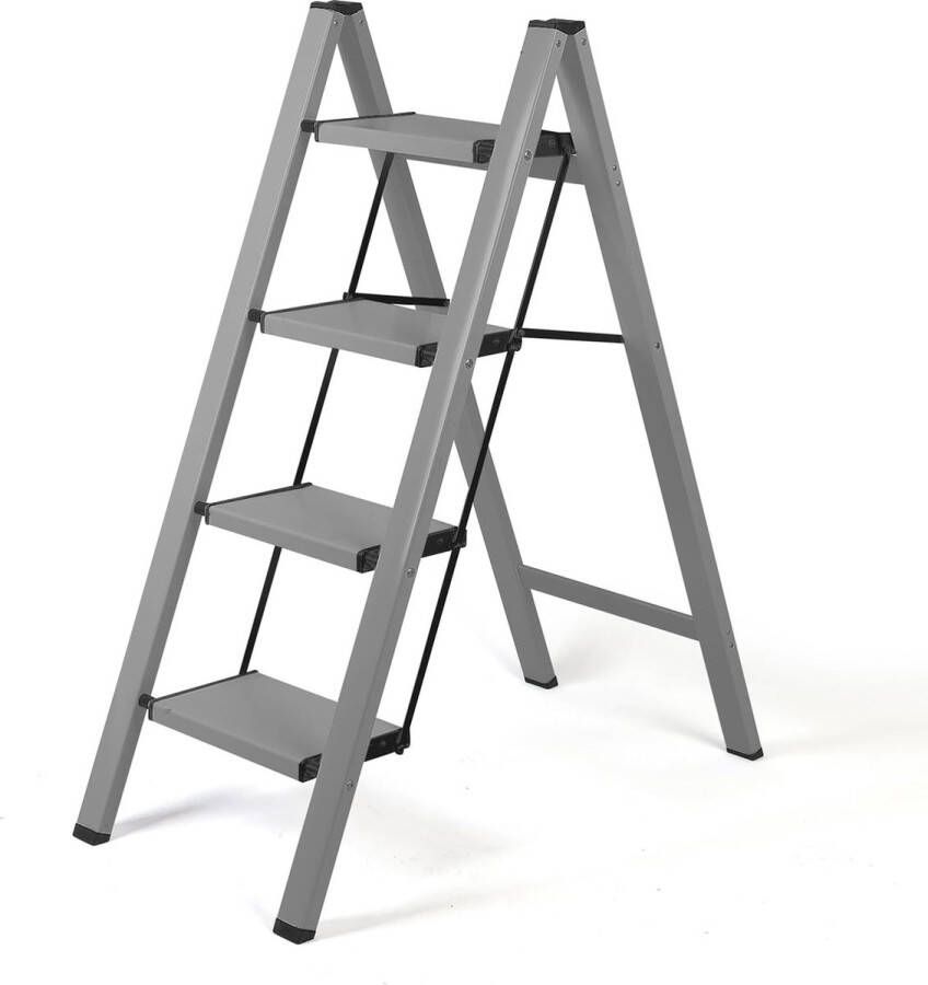 Trapladder opvouwbare ladder draagbare lichtgewicht aluminium veiligheidstrapladder antislip pedaal tot 330 lbs trapladder (grijs 4 treden)