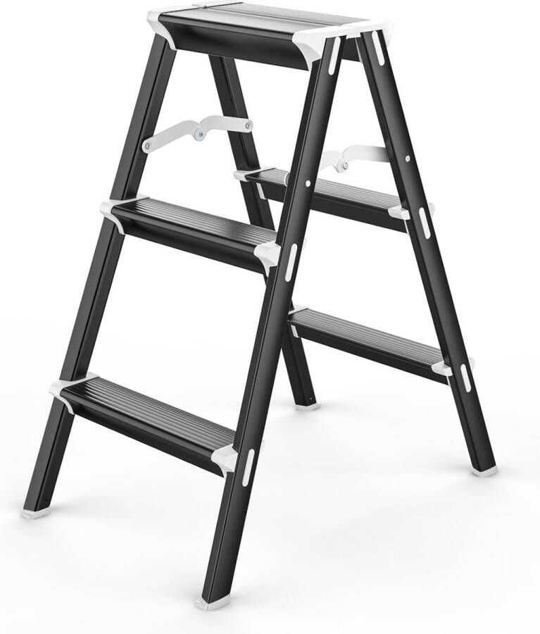 Trapladder vouwtrap dubbelzijdige aluminium trapladder 3 treden inklapbaar belastbaar tot 150 kg antislip draagbare ladder huishoudladder