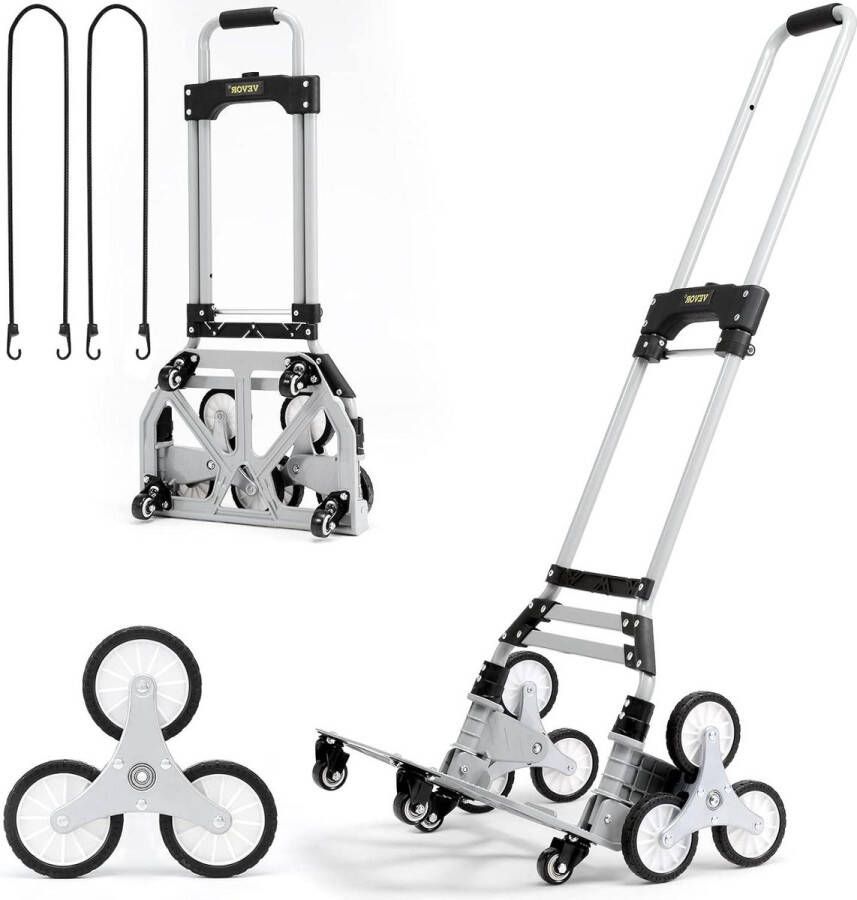 Trappentroler 50-100 kg steekwagen trap opvouwbaar aluminiumlegering in hoogte verstelbare handgreep 82-116 cm 4 universele wielen 39 x 27 cm voor magazijnen luchthaven winkelcentrum met verstelbare handgreep hand truck