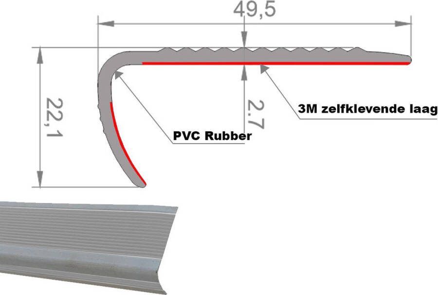 Trapprofiel met zelfklevende laag van antislip rubber 115cm lengte PVC kwaliteit Grijs Rubber hoekprofiel trapneus rubber hoekprofiel trap traptrede profiel trapneusprofiel