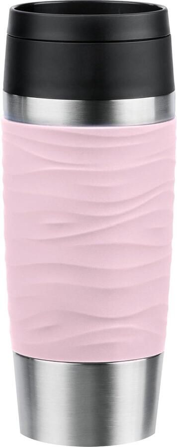 Travel Mug Wave isoleerbeker 036 liter comfort schroefdop roestvrij staal 4 uur warm 8 uur koud 100% dicht vaatwasmachinebestendig 360° drinkopening pastel roze