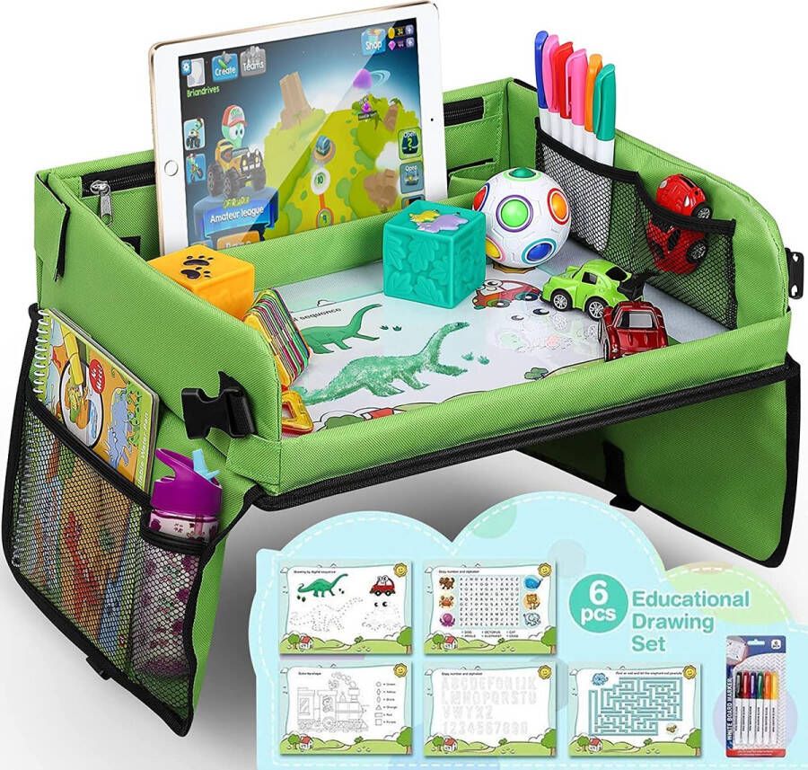Travel Tray Indoor & Outdoor Learning Educatief speelgoed Play Tray Lap Desk met Dry Erase 6 pennen en 5 tekenpapier Multifunctionele activiteit Creative Games Toy Tray