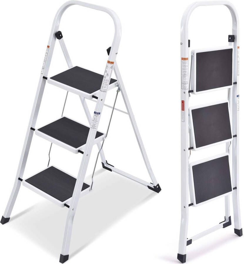 Treden 3 treden lichtgewicht trapladder met leuning vouwladder met antislip platform ladder met vouwbeveiliging met antislipvoeten maximale belasting 150 kg