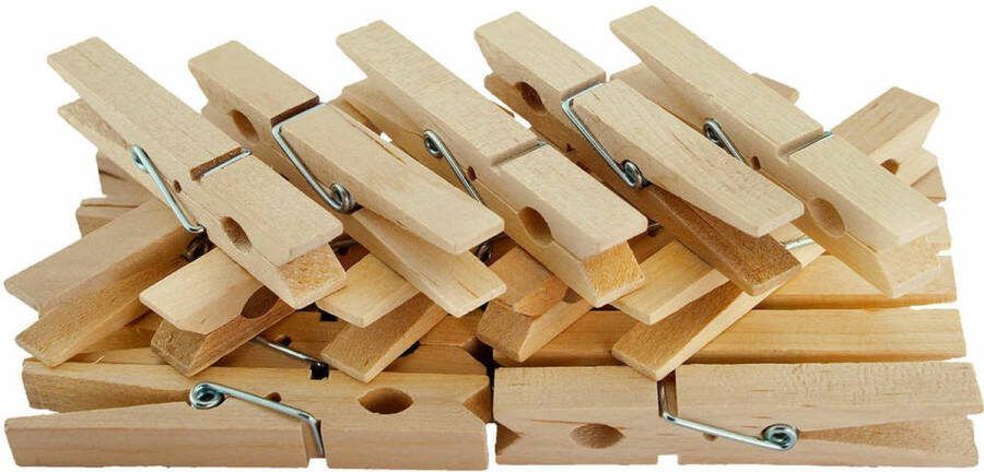 Trendoz Wasknijpers 75x stuks bruin hout 7 cm