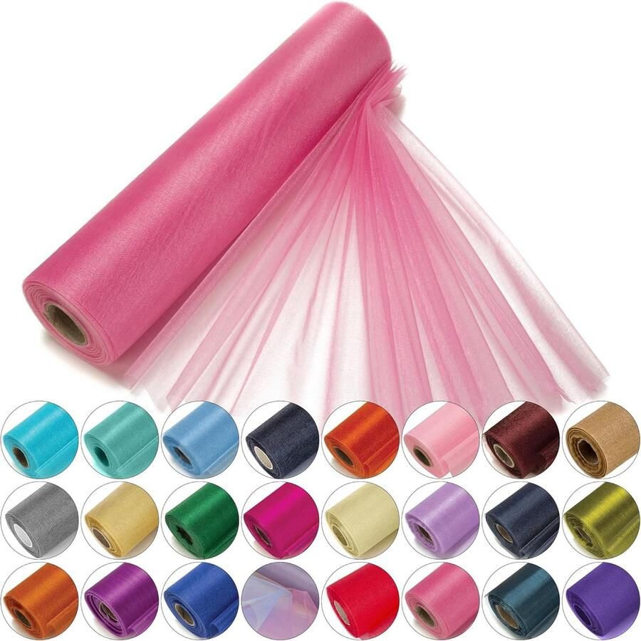 Trimming Shop Transparante organza stof 29 cm x 25 m elegante decoratieve doeken voor bruiloftsstoelen tafellopers gastgeschenken knutselaccessoires voor linten kledingstukken en tassen roze